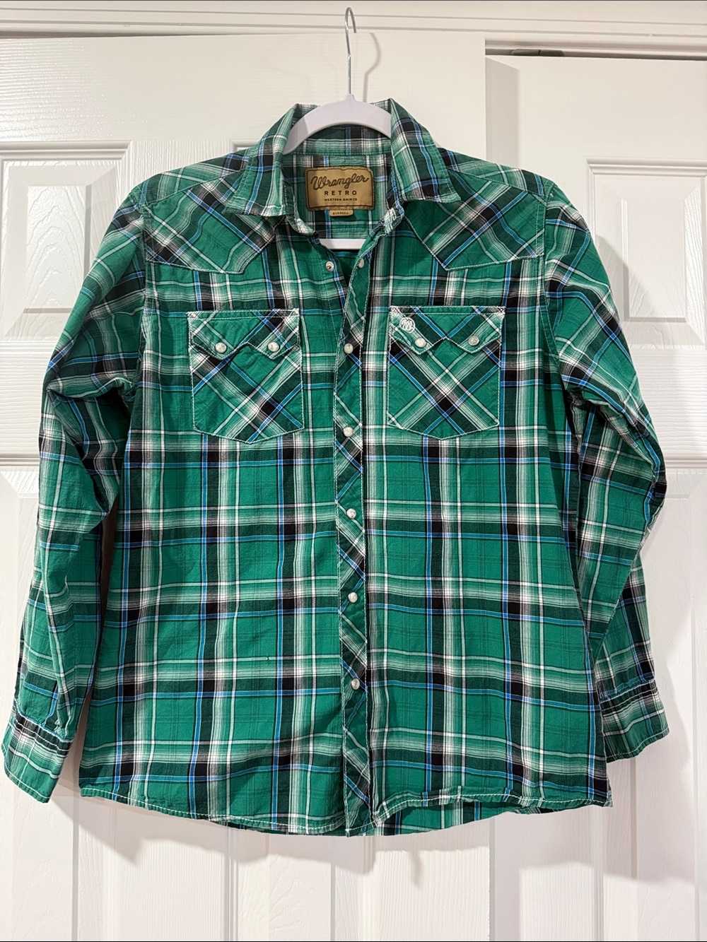 Wrangler retro Green Plaid Long-Sleeve Button-Down Shirt